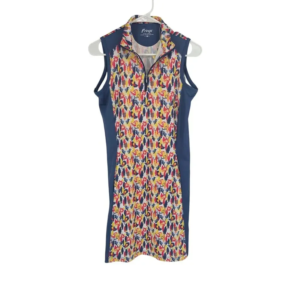NWT FRINGE PEYTON FLORAL BLUE GOLF DRESS POCKETS UV PROTECTION XS MSRP $60